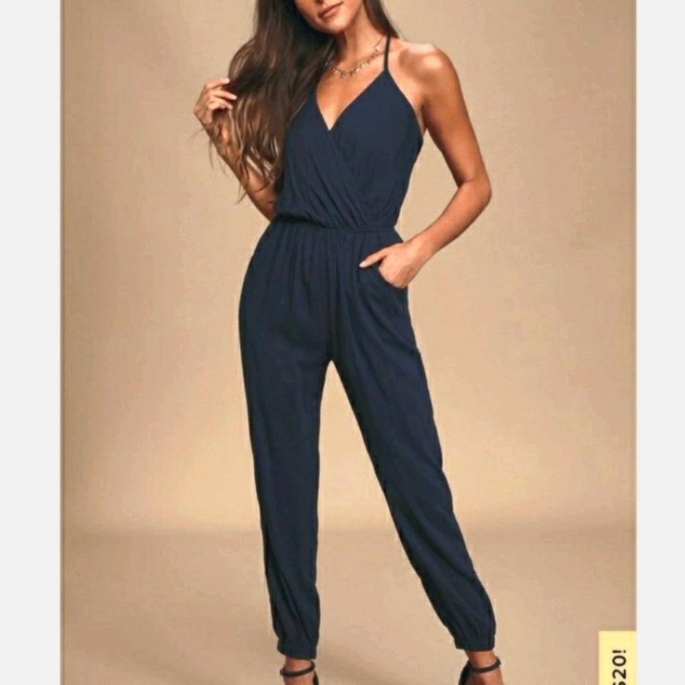 Lulu's NWT Learning to Fly Navy Halter Jumpsuit, M